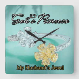 神のプリンセスきらきら光るターコイズスクエアウォールクロック スクエア壁時計