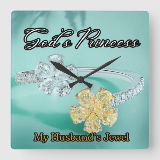 神のプリンセスきらきら光るターコイズスクエアウォールクロック スクエア壁時計 (正面)