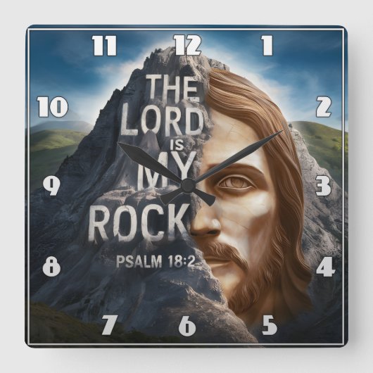 神のポートレート:主はわたしの岩 スクエア壁時計 (正面)