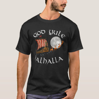 神のユール 良きクリスマス トナカイ付きバイキングの船 Tシャツ