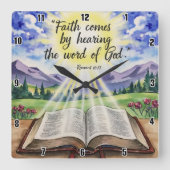 神のロ来マの言葉を聞くことによる信仰10: スクエア壁時計 (正面)