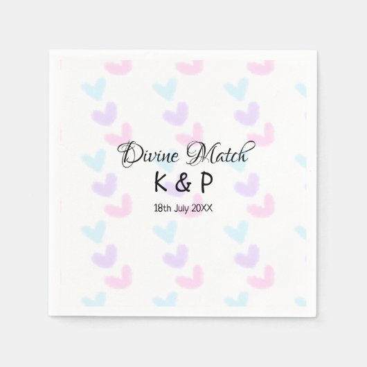 神の一致を追加カップル名の文字のハートパターン スタンダードカクテルナプキン (正面)