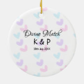 神の一致を追加カップル名の文字のハートパターン セラミックオーナメント (裏面)
