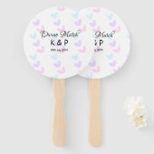 神の一致を追加カップル名の文字のハートパターン ハンドファン (正面&裏面)