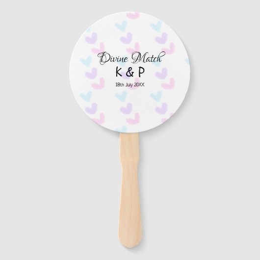 神の一致を追加カップル名の文字のハートパターン ハンドファン (正面)