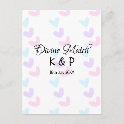 神の一致を追加カップル名の文字のハートパターン ポストカード (正面)