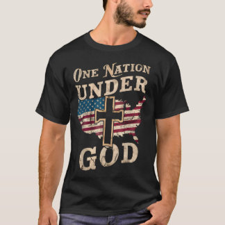 神の下なる一つの国家 十字架 アメリカ国旗 Tシャツ