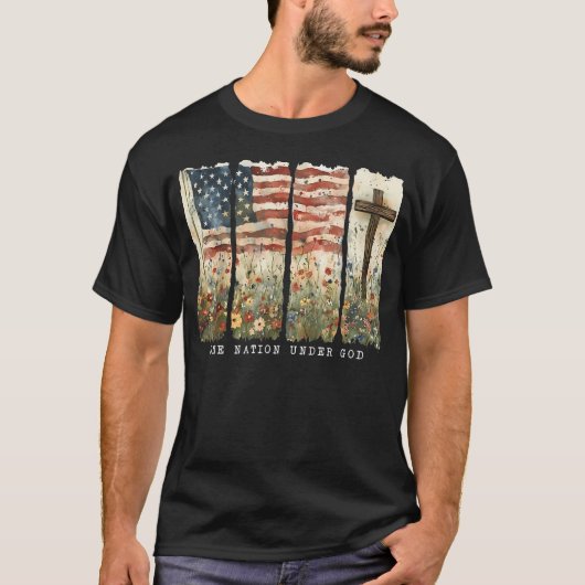 神の下なる一つの国家 7月四日 愛国 Tシャツ (正面)