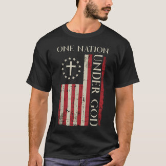 神の下なる一つの国 アメリカ国旗 7月4日 Tシャツ