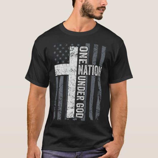 神の下の一つの国家キリスト教崇拝クロスフラグ Tシャツ (正面)