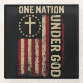 神の下の一つの国家垂直キリスト教アメリカ人 ガラスコースター