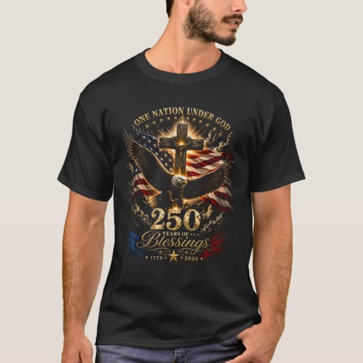 神の下の一つの国家 アメリカ国旗 十字架 ワシ Tシャツ (正面)