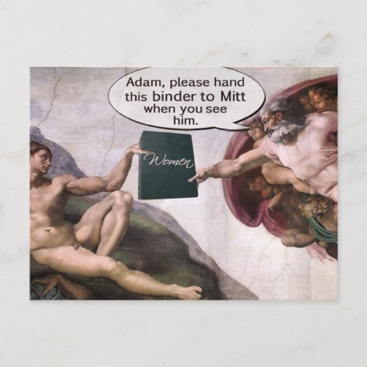 神の与えアダム・ロムニーのバインダーに女性があふれる ポストカード (正面)