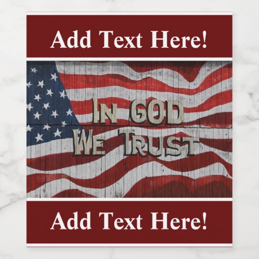 神の中で我々はバーンドー素朴アメリカ国旗Wiを信頼する ワインラベル (シングルラベル)