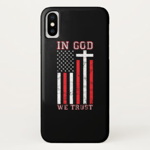 神の中で我々は信頼 – ヴィンテージアメリカ国旗のクロスパティオティック iPhone X ケース