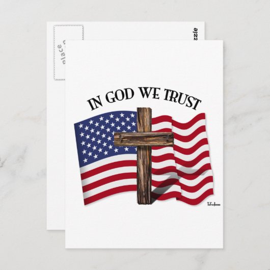 神の中で私たちは険しい十字架と米国旗を信頼する ポストカード (正面/裏面)