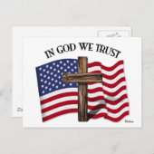神の中で私たちは険しい十字架と米国旗を信頼する ポストカード (正面/裏面)
