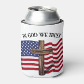 神の中で私たちは険しい十字架と米国旗を信頼する 缶クーラー (缶正面)