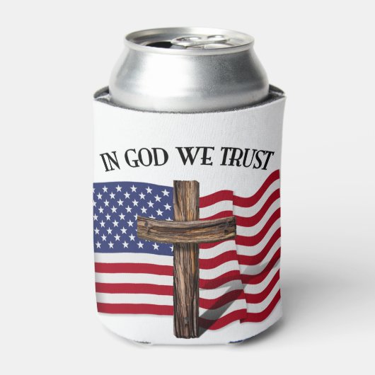 神の中で私たちは険しい十字架と米国旗を信頼する 缶クーラー (缶正面)