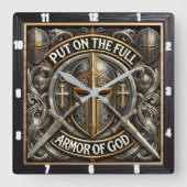 神の信仰の十字架を守る スクエア壁時計 (正面)