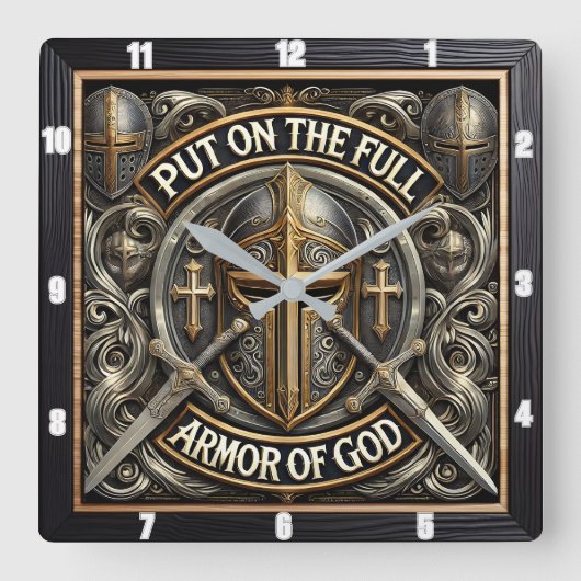 神の信仰の十字架を守る スクエア壁時計 (正面)