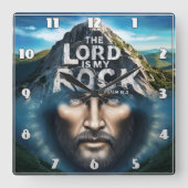 神の信仰:主は私の岩 スクエア壁時計 (正面)