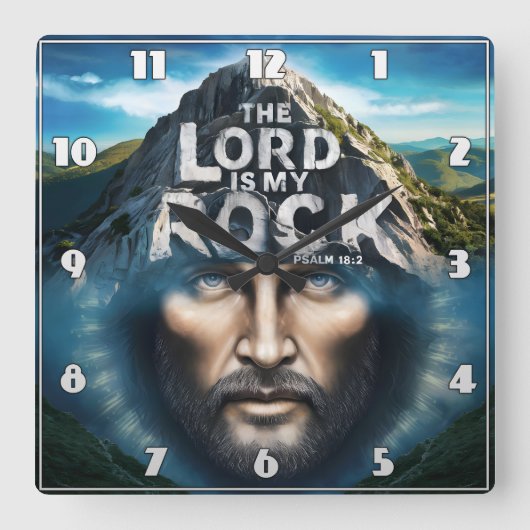 神の信仰:主は私の岩 スクエア壁時計 (正面)