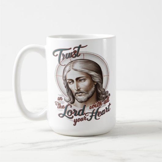 神の信頼：イエスは主への信頼を奨励する コーヒーマグカップ (左)