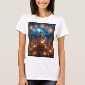 神の像が飾られた花火 Tシャツ (正面)