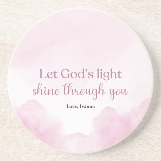 神の光を通して輝かせピンクの水色 コースター (正面)