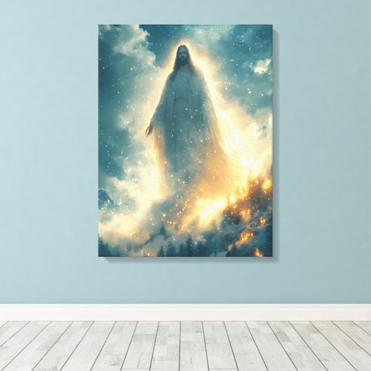 神の光 – イエスのクリスマスの水色 キャンバスプリント (インサイチュ (ウッドフロア))