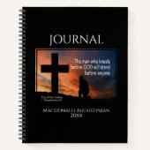 神の前にひざまずくクリスチャンの男祈りの言葉誌 ノートブック (正面)