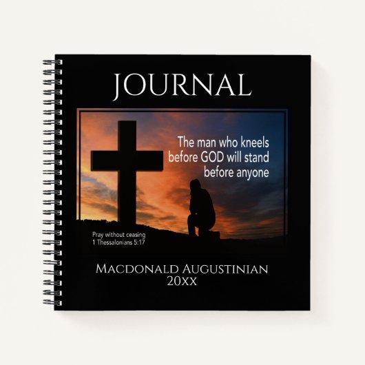 神の前にひざまずくクリスチャン祈りの言葉 ノートブック (正面)