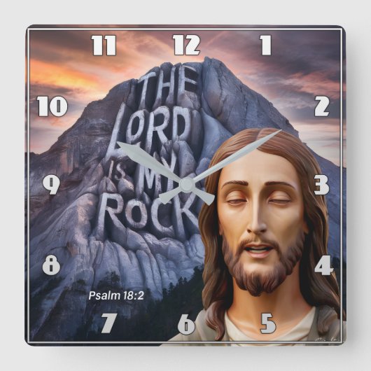 神の力:主は私の岩である スクエア壁時計 (正面)