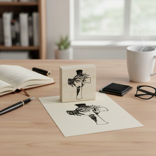 神の印象 - イエスと十字架の木彫りスタンプ ラバースタンプ