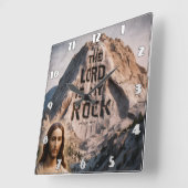 神の啓示:主は私の岩 スクエア壁時計 (傾斜)