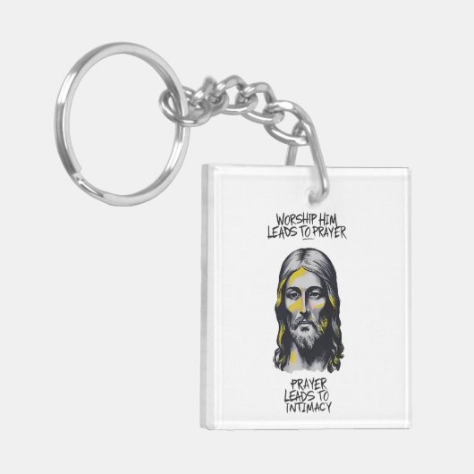 神の啓示:彼を崇拝すると祈りの言葉 キーホルダー (正面左)