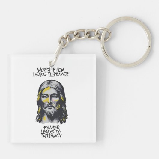 神の啓示:彼を崇拝すると祈りの言葉 キーホルダー (裏面)