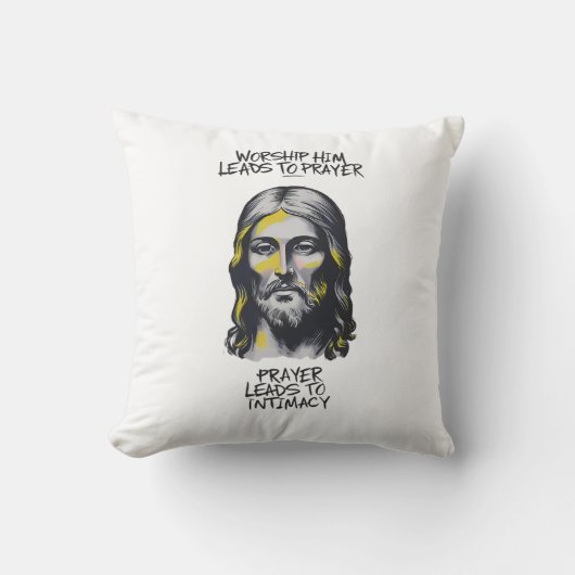 神の啓示：彼を崇拝すると祈りの言葉 クッション (正面)