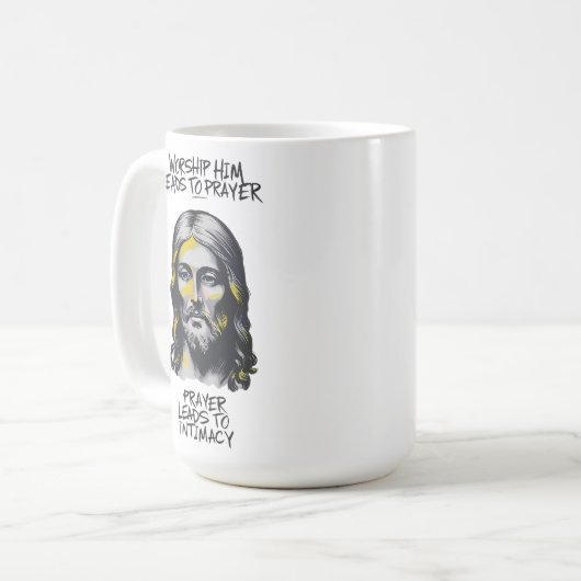 神の啓示:彼を崇拝すると祈りの言葉 コーヒーマグカップ (正面左)