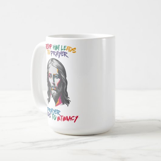 神の啓示：彼を崇拝すると祈りの言葉 コーヒーマグカップ (正面左)