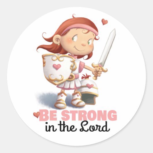 神の女の子の鎧の主ステッカーに強く ラウンドシール (正面)