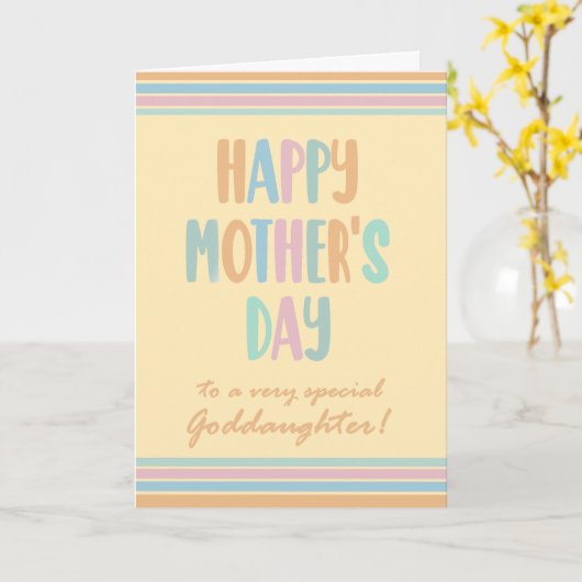 神の娘のための母の日のストライプとタイポグラフィ カード (黄色い花)