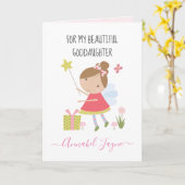 神の娘の誕生日の妖精の女の子ピンクお洒落 カード (黄色い花)