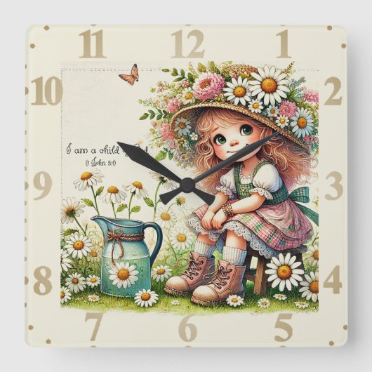 神の子デイジー女 スクエア壁時計 (正面)