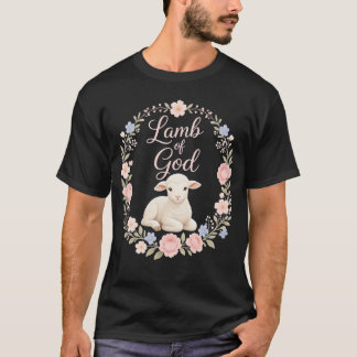 神の子羊のキリスト教イースター フローラルリース Tシャツ