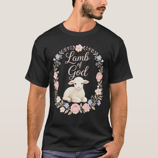神の子羊のキリスト教イースター フローラルリース Tシャツ (正面)
