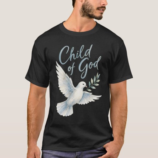 神の子 水彩鳩 オリーブの枝 キリスト教 Tシャツ (正面)