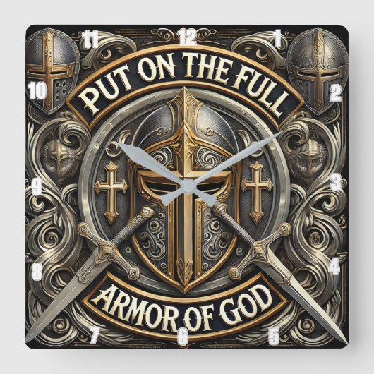 神の完全な武具を身に着ける スクエア壁時計 (正面)
