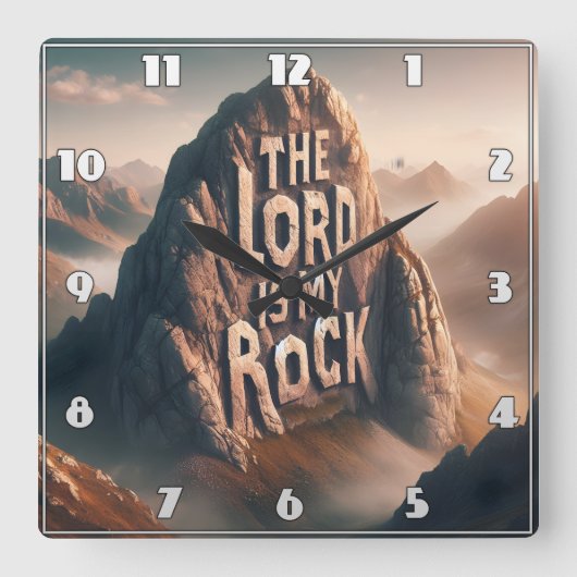 神の宣言:主は私の岩 スクエア壁時計 (正面)